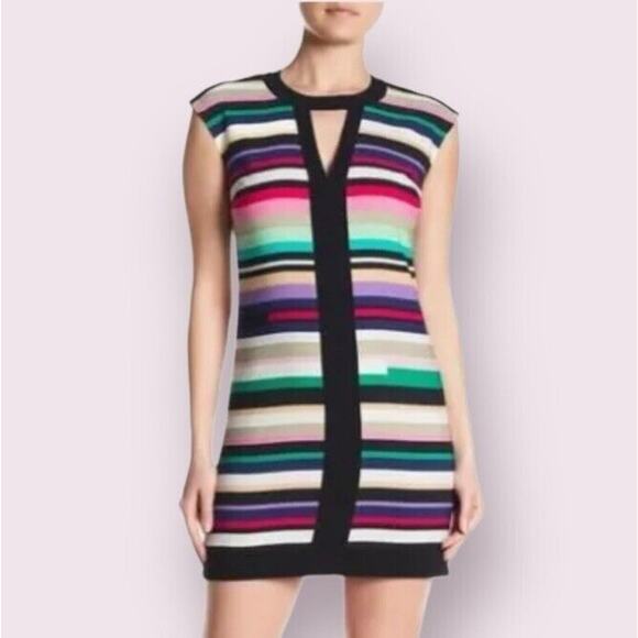 Laundry Shelli Segal Womens Dress Sz L 10 Multicolor Brights Stripe Shift Dress - Picture 1 of 13